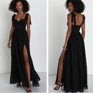 NWT LULUS Radiant Charisma Chiffon Ruched Tie Strap Maxi Dress